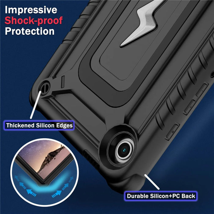 For Samsung Galaxy Tab A9 Case Kickstand PC + Silicone Tablet Cover with Shoulder Strap - Black - 6