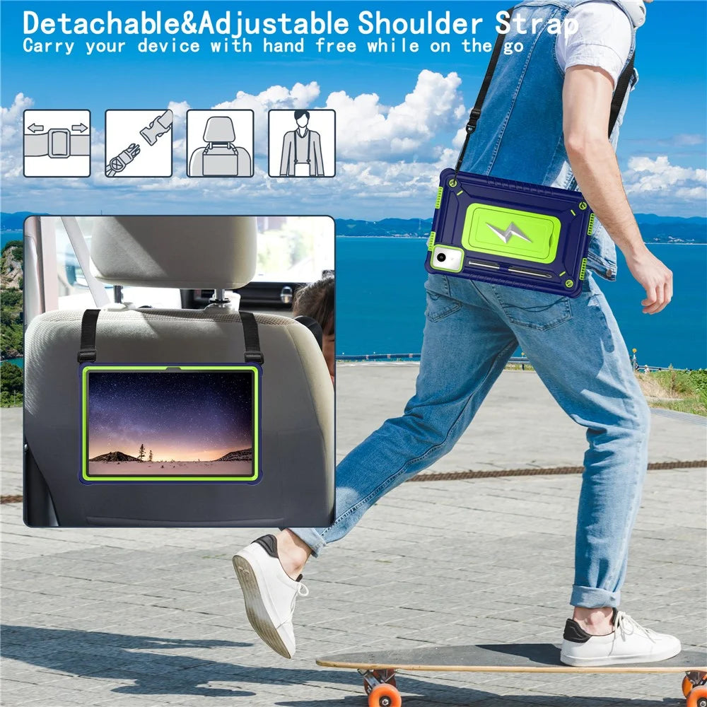 For Lenovo Tab M11 TB330FU / Xiaoxin Pad 11 2024 TB331FC Case Kickstand PC + Silicone Tablet Cover with Shoulder Strap - Navy Blue + Yellowgreen - 4