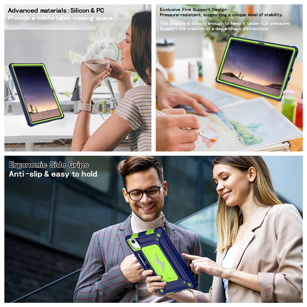For Lenovo Tab M11 TB330FU / Xiaoxin Pad 11 2024 TB331FC Case Kickstand PC + Silicone Tablet Cover with Shoulder Strap - Navy Blue + Yellowgreen - 5