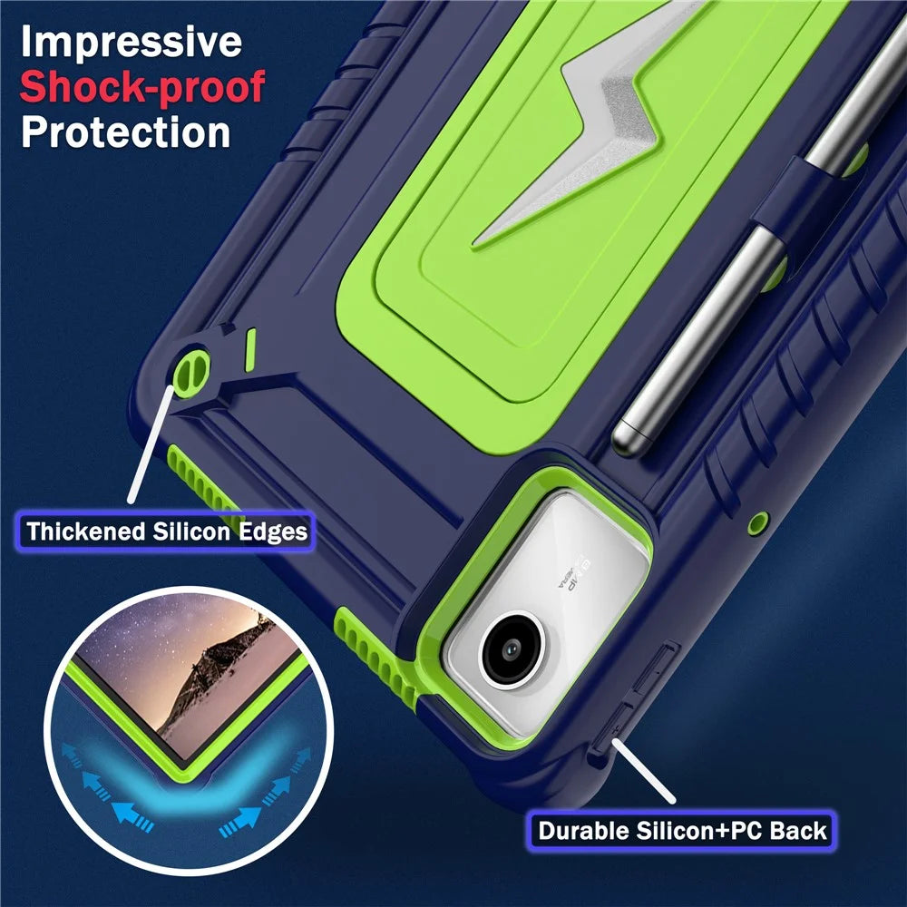 For Lenovo Tab M11 TB330FU / Xiaoxin Pad 11 2024 TB331FC Case Kickstand PC + Silicone Tablet Cover with Shoulder Strap - Navy Blue + Yellowgreen - 6