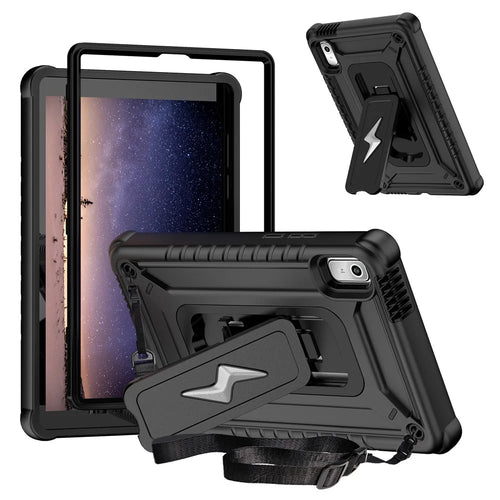 For Lenovo Nook 9 inch (2024) / Tab M9 TB-310FU TB-310FX Case Kickstand PC + Silicone Tablet Cover with Shoulder Strap - Black - 1