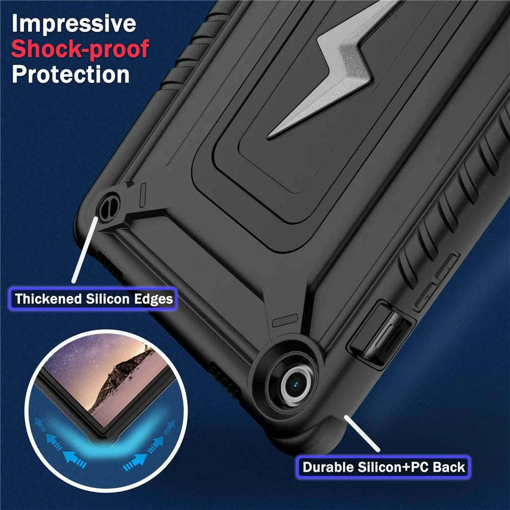 For Samsung Galaxy Tab A9+ Case Kickstand PC + Silicone Tablet Cover with Shoulder Strap - Black - 4
