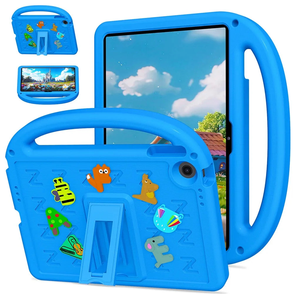 For Lenovo Tab 10.1 (2025) TB-311XU  /  Tab TB311FU Kickstand Case Cartoon Design Anti-Drop EVA+PC Tablet Cover with Strap for Kids - Blue - 1