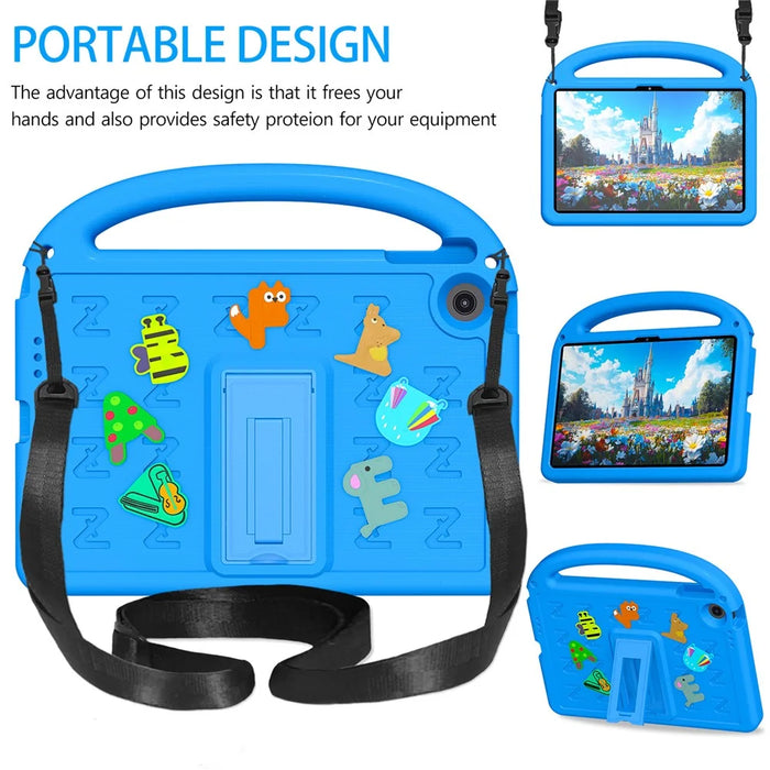 For Lenovo Tab 10.1 (2025) TB-311XU  /  Tab TB311FU Kickstand Case Cartoon Design Anti-Drop EVA+PC Tablet Cover with Strap for Kids - Blue - 3