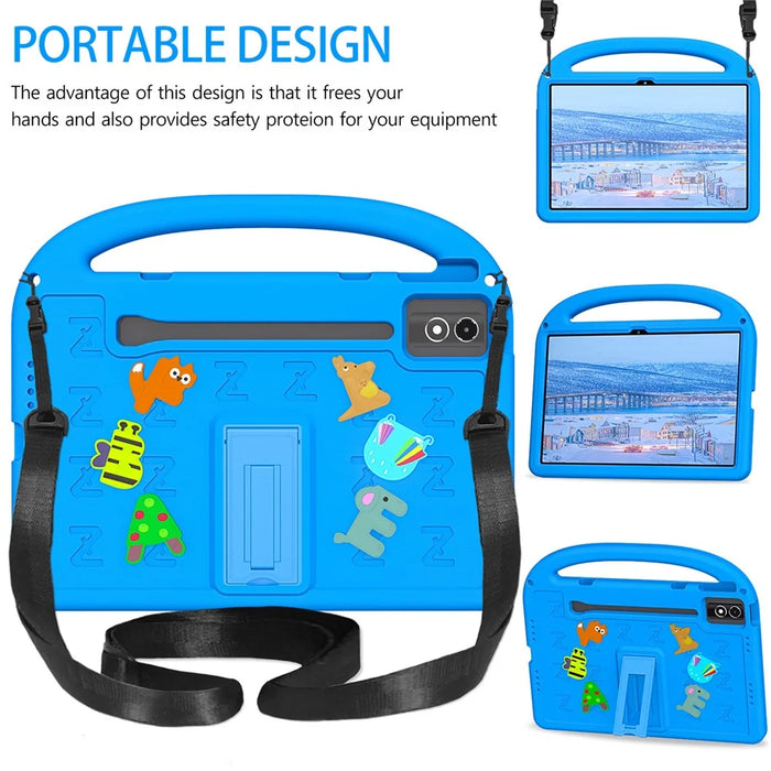 Kickstand Case Cartoon Design Anti-Drop EVA+PC Tablet Cover with Strap for Kids For Lenovo Tab P12  /  Xiaoxin Pad Pro 12.7 (2025)  /  Xiaoxin Pad Plus 12.7  /  Yoga Pad Pro - Blue - 3
