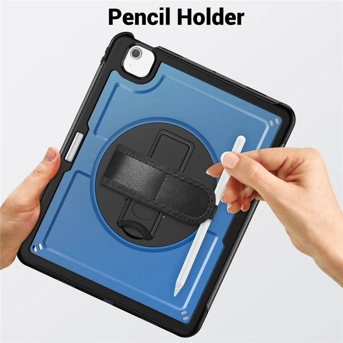 For iPad Air 13 (2026) / (2025) / (2024) Case Kickstand PC TPE Tablet Cover with Hand Strap - Navy Blue - 7