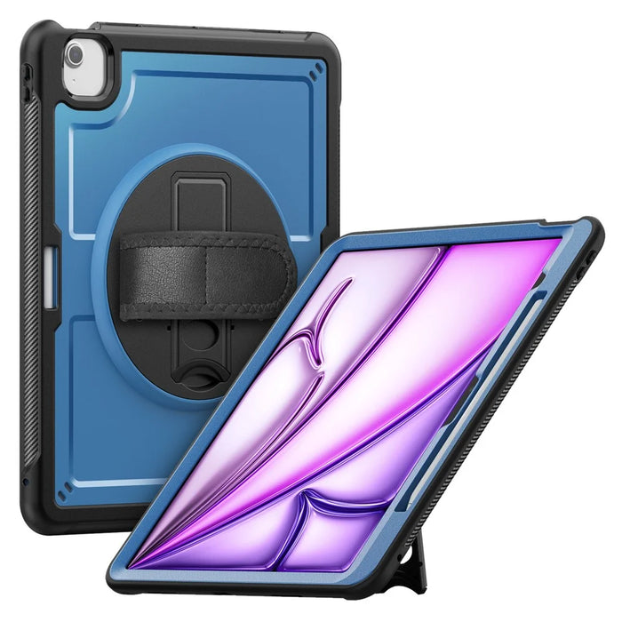 For iPad Air 13 (2026) / (2025) / (2024) Case Kickstand PC + TPE Tablet Cover with Hand Strap and Shoulder Strap - Navy Blue - 3