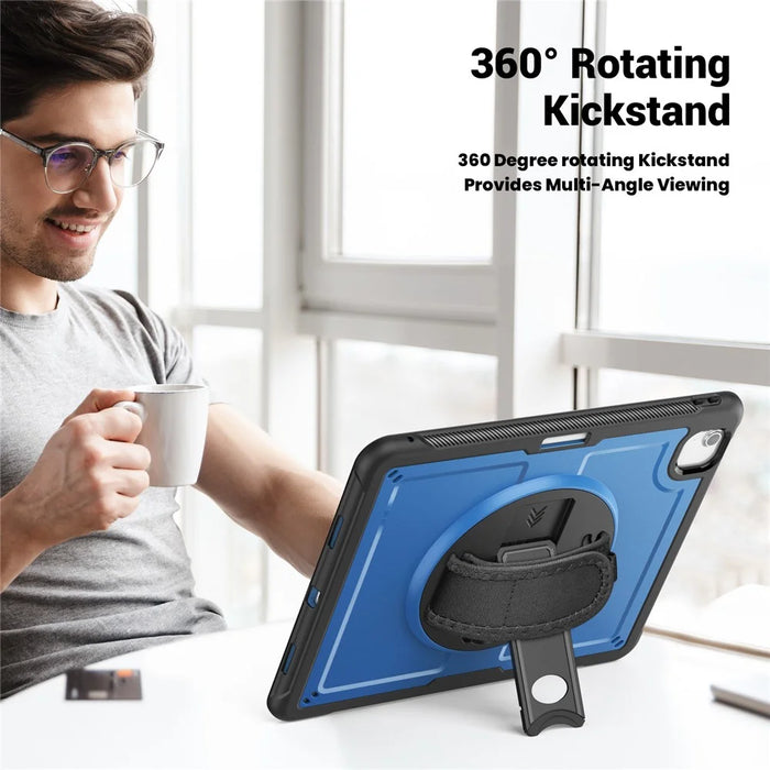 For iPad Air 13 (2026) / (2025) / (2024) Case Kickstand PC + TPE Tablet Cover with Hand Strap and Shoulder Strap - Navy Blue - 4