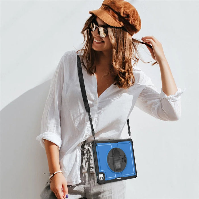 For iPad Pro 13 (2025) / 13 (2024) Case Kickstand PC + TPE Tablet Cover with Hand Strap and Shoulder Strap - Navy Blue - 5