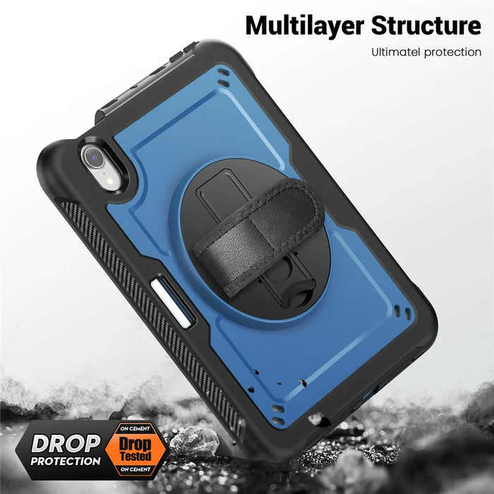 For iPad mini (2024)  /  (2021) Case Kickstand PC TPE Tablet Cover with Hand Strap - Navy Blue - 5