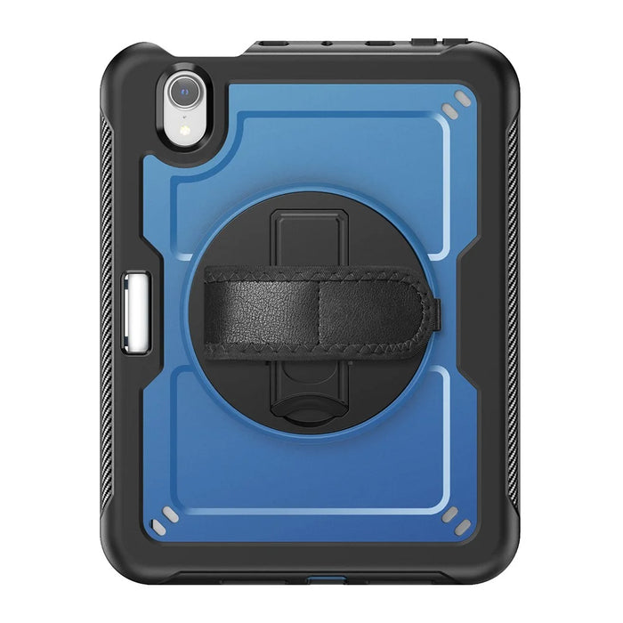 For iPad mini (2024)  /  (2021) Case Kickstand PC + TPE Tablet Cover with Hand Strap and Shoulder Strap - Navy Blue - 2