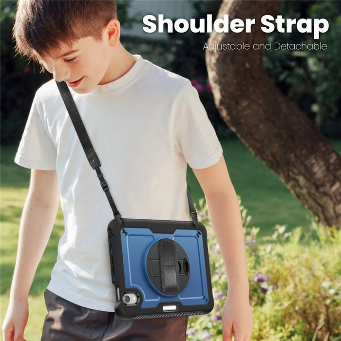 For iPad mini (2024)  /  (2021) Case Kickstand PC + TPE Tablet Cover with Hand Strap and Shoulder Strap - Navy Blue - 5