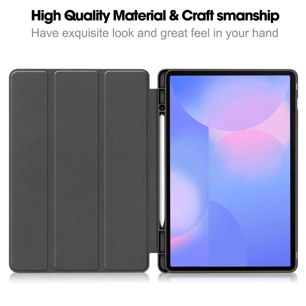 For Samsung Galaxy Tab S10 FE+ Stand Case Shock-Absorbent Leather Tablet Cover with Pen Slot - Black - 2