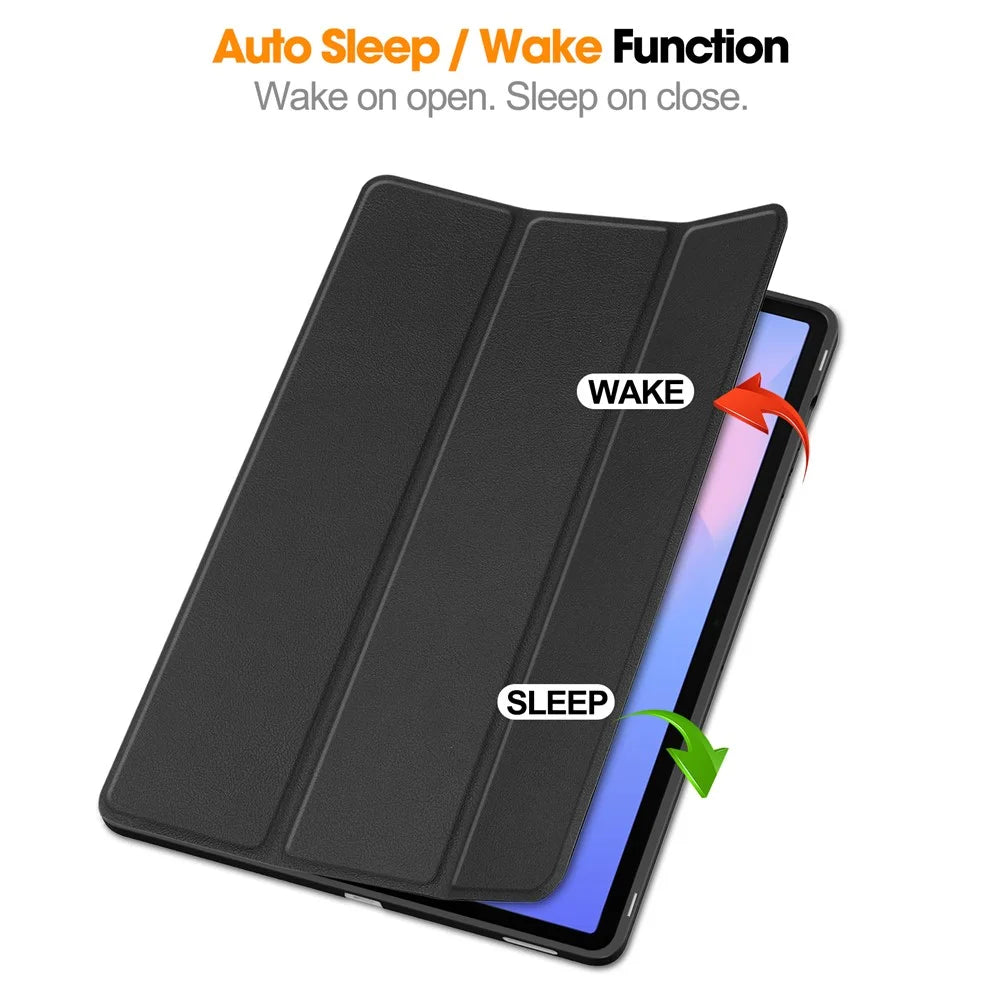 For Samsung Galaxy Tab S10 FE+ Stand Case Shock-Absorbent Leather Tablet Cover with Pen Slot - Black - 5