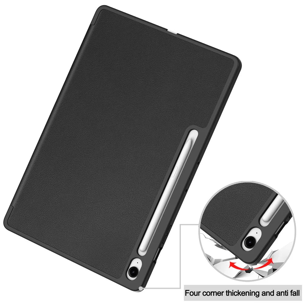For Samsung Galaxy Tab S10 FE+ Stand Case Shock-Absorbent Leather Tablet Cover with Pen Slot - Black - 6