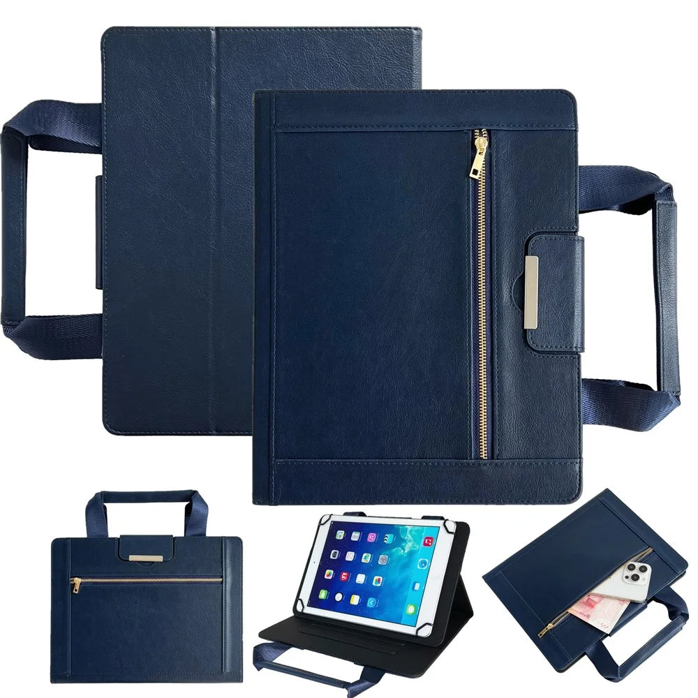 For Universal 8 inch Tablet Case with Handle / Zipper Pouch PU Leather Shockproof Cover - Sapphire - 1