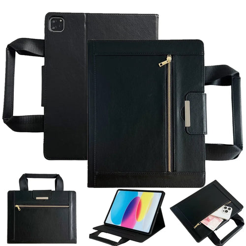 Tablet Case for iPad Air 11 (2026) / (2025) / (2024) / Pro 11 (2022) / Air (2022) / (2020) Auto Wake / Sleep Leather Cover with Handle / Zipper Pouch - Black - 1