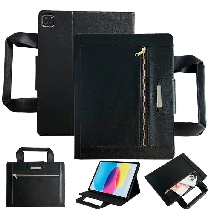 Tablet Case for iPad Air 11 (2026) / (2025) / (2024) / Pro 11 (2022) / Air (2022) / (2020) Auto Wake / Sleep Leather Cover with Handle / Zipper Pouch - Black - 1
