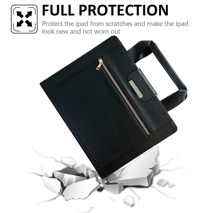 Tablet Case for iPad Air 11 (2026) / (2025) / (2024) / Pro 11 (2022) / Air (2022) / (2020) Auto Wake / Sleep Leather Cover with Handle / Zipper Pouch - Black - 4