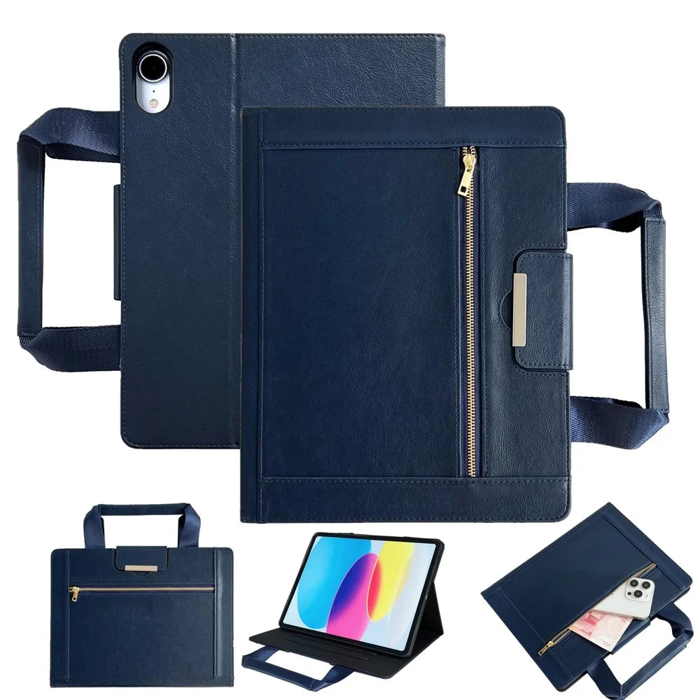 Tablet Case for iPad 10.9 (2022) / iPad (2025) Auto Wake / Sleep Leather Cover with Handle / Zipper Pouch - Sapphire - 1