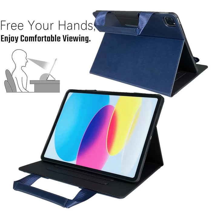 Tablet Case for iPad 10.9 (2022) / iPad (2025) Auto Wake / Sleep Leather Cover with Handle / Zipper Pouch - Sapphire - 2