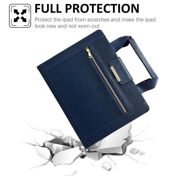 Tablet Case for iPad 10.9 (2022) / iPad (2025) Auto Wake / Sleep Leather Cover with Handle / Zipper Pouch - Sapphire - 4