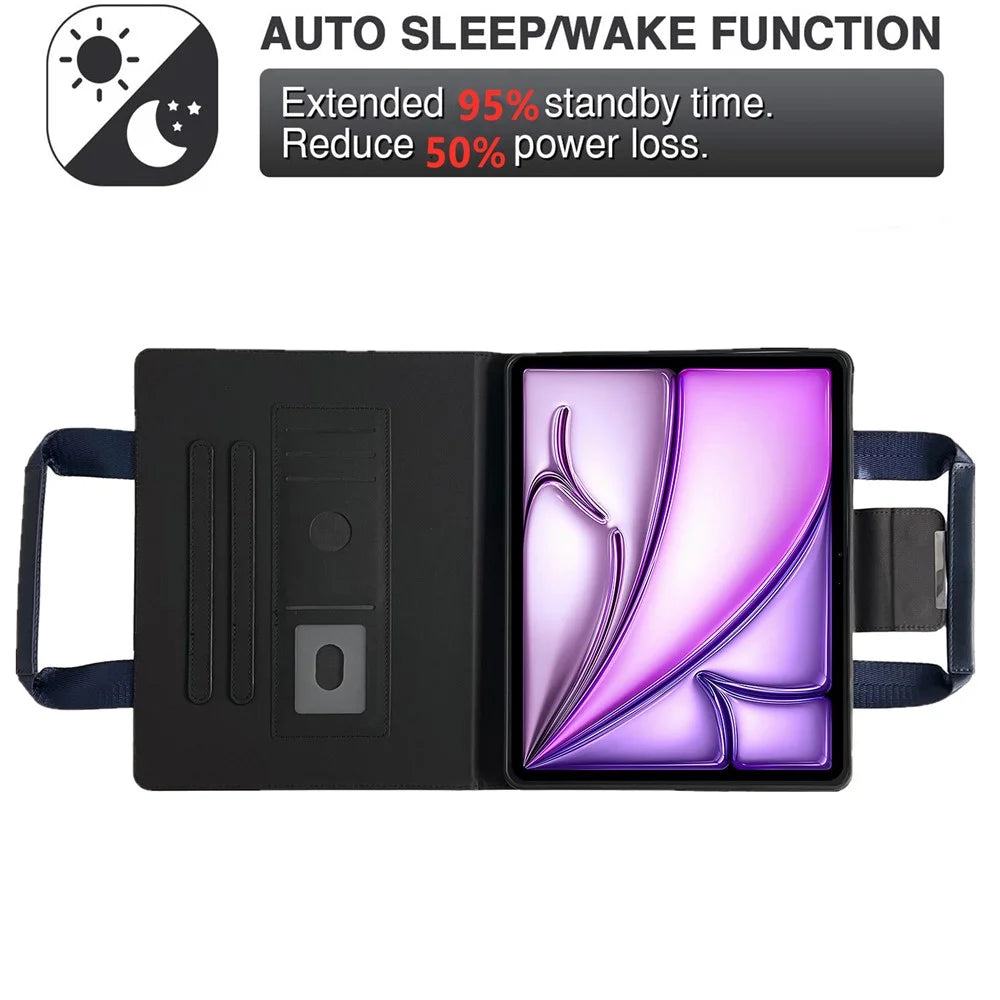 Tablet Case for iPad Air 13 (2026) / (2025) / (2024) / Pro 12.9 (2022) / (2020) / (2018) Auto Wake / Sleep Leather Cover with Handle / Zipper Pouch - Sapphire - 2