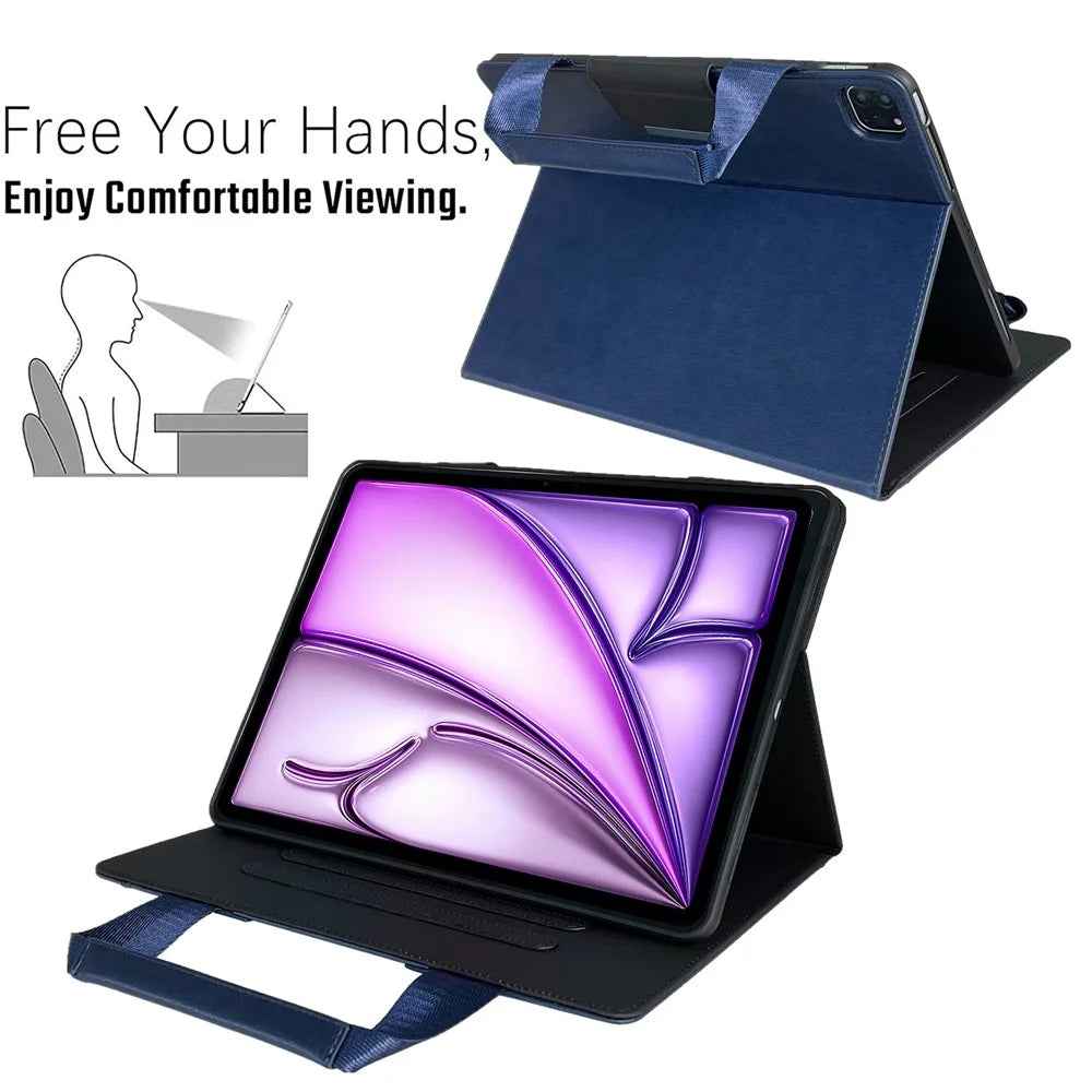Tablet Case for iPad Air 13 (2026) / (2025) / (2024) / Pro 12.9 (2022) / (2020) / (2018) Auto Wake / Sleep Leather Cover with Handle / Zipper Pouch - Sapphire - 3