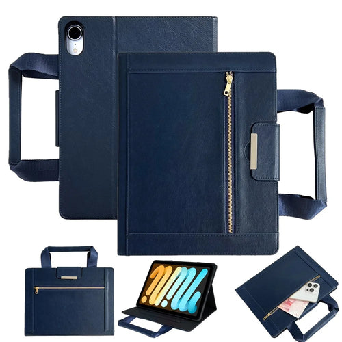 Tablet Case for iPad mini (2024) / (2021) Auto Wake / Sleep Leather Cover with Handle / Zipper Pouch - Sapphire - 1