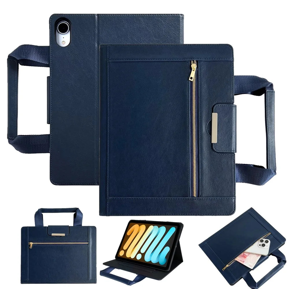 Tablet Case for iPad mini (2024) / (2021) Auto Wake / Sleep Leather Cover with Handle / Zipper Pouch - Sapphire - 1
