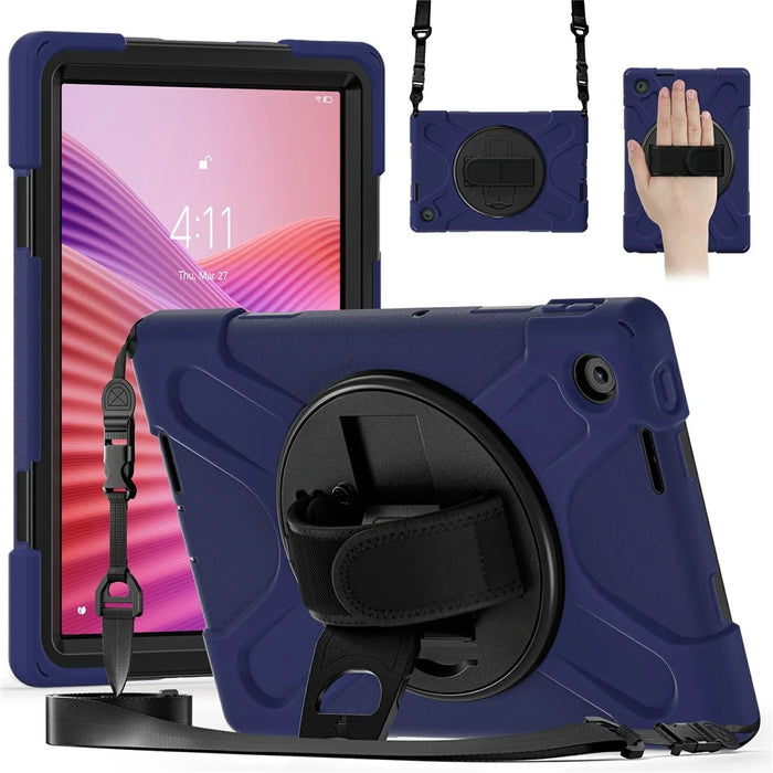 For Lenovo Tab 10.1 (2025) TB311XU / Zhaoyang K10C Kickstand Case TPU PC Silicone Tablet Cover with Shoulder Strap - Navy Blue - 1