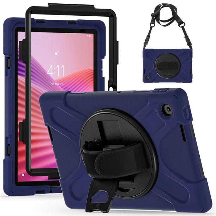 For Lenovo Tab 10.1 (2025) TB311XU / Zhaoyang K10C Kickstand Case TPU PC Silicone Tablet Cover with Shoulder Strap - Navy Blue - 2