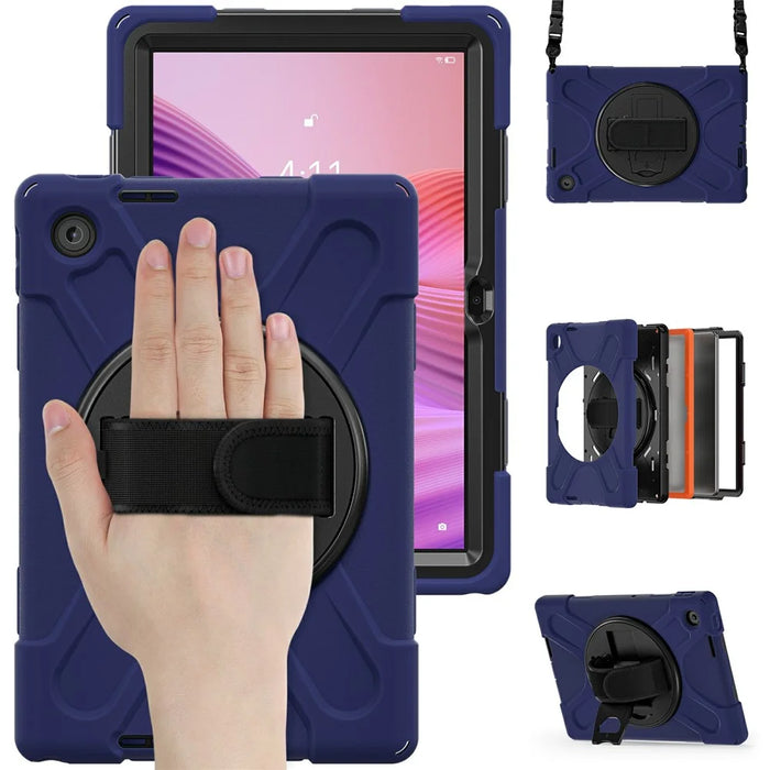 For Lenovo Tab 10.1 (2025) TB311XU / Zhaoyang K10C Kickstand Case TPU PC Silicone Tablet Cover with Shoulder Strap - Navy Blue - 3