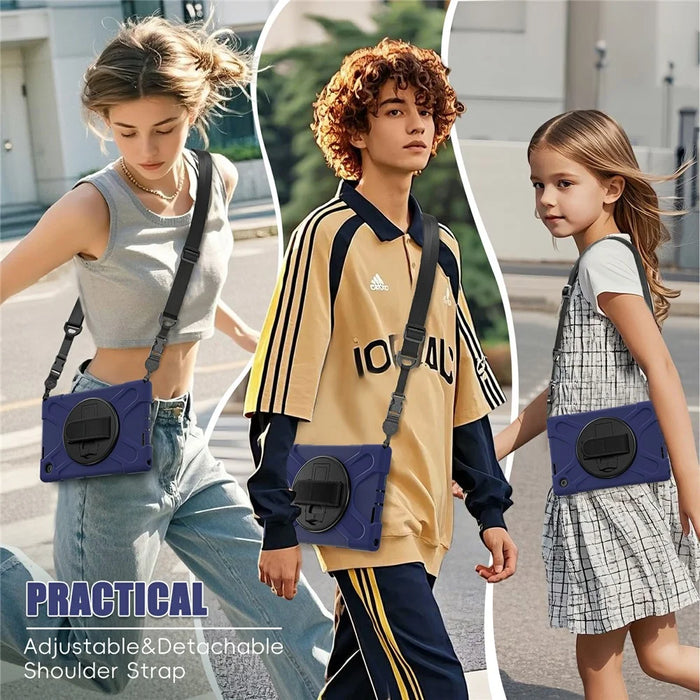 For Lenovo Tab 10.1 (2025) TB311XU / Zhaoyang K10C Kickstand Case TPU PC Silicone Tablet Cover with Shoulder Strap - Navy Blue - 5