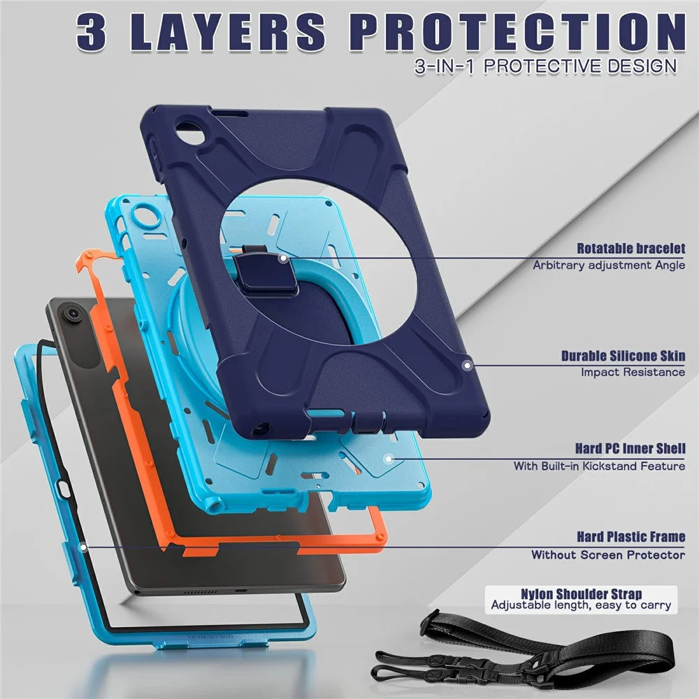 For Lenovo Tab 10.1 (2025) TB311XU / Zhaoyang K10C Case TPU + PC + Silicone Tablet Cover Swivel Kickstand Handle Grip - Navy Blue - 2
