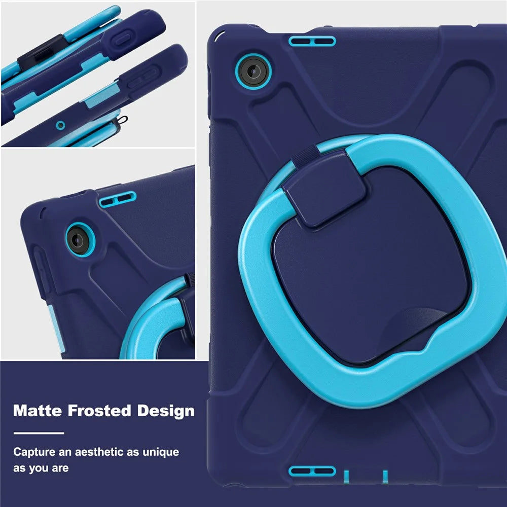 For Lenovo Tab 10.1 (2025) TB311XU / Zhaoyang K10C Case TPU + PC + Silicone Tablet Cover Swivel Kickstand Handle Grip - Navy Blue - 5