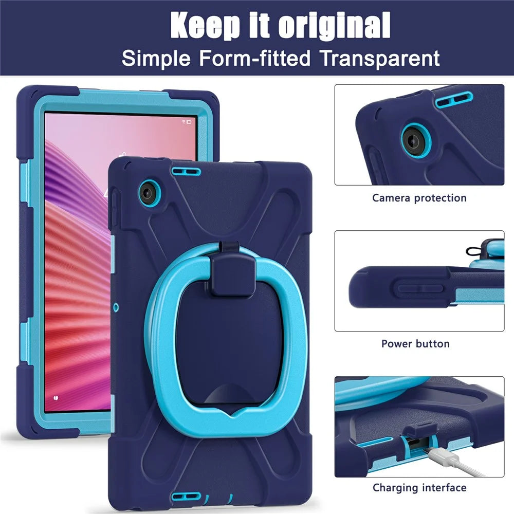 For Lenovo Tab 10.1 (2025) TB311XU / Zhaoyang K10C Case TPU + PC + Silicone Tablet Cover Swivel Kickstand Handle Grip - Navy Blue - 6
