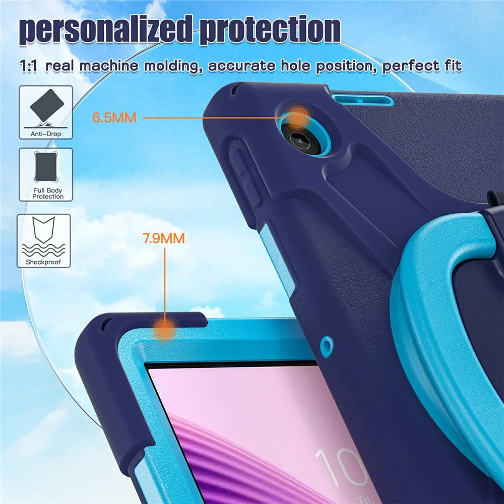 For Lenovo Tab 10.1 (2025) TB311XU / Zhaoyang K10C Case TPU + PC + Silicone Tablet Cover Swivel Kickstand Handle Grip - Navy Blue - 7