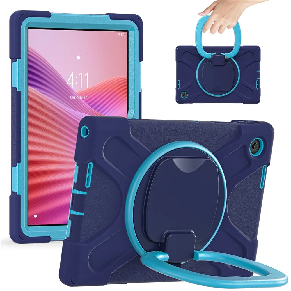 For Lenovo Tab 10.1 (2025) TB311XU2 / Zhaoyang K10C Case with Shoulder Strap TPU + PC + Silicone Kickstand Tablet Cover - Navy Blue - 1