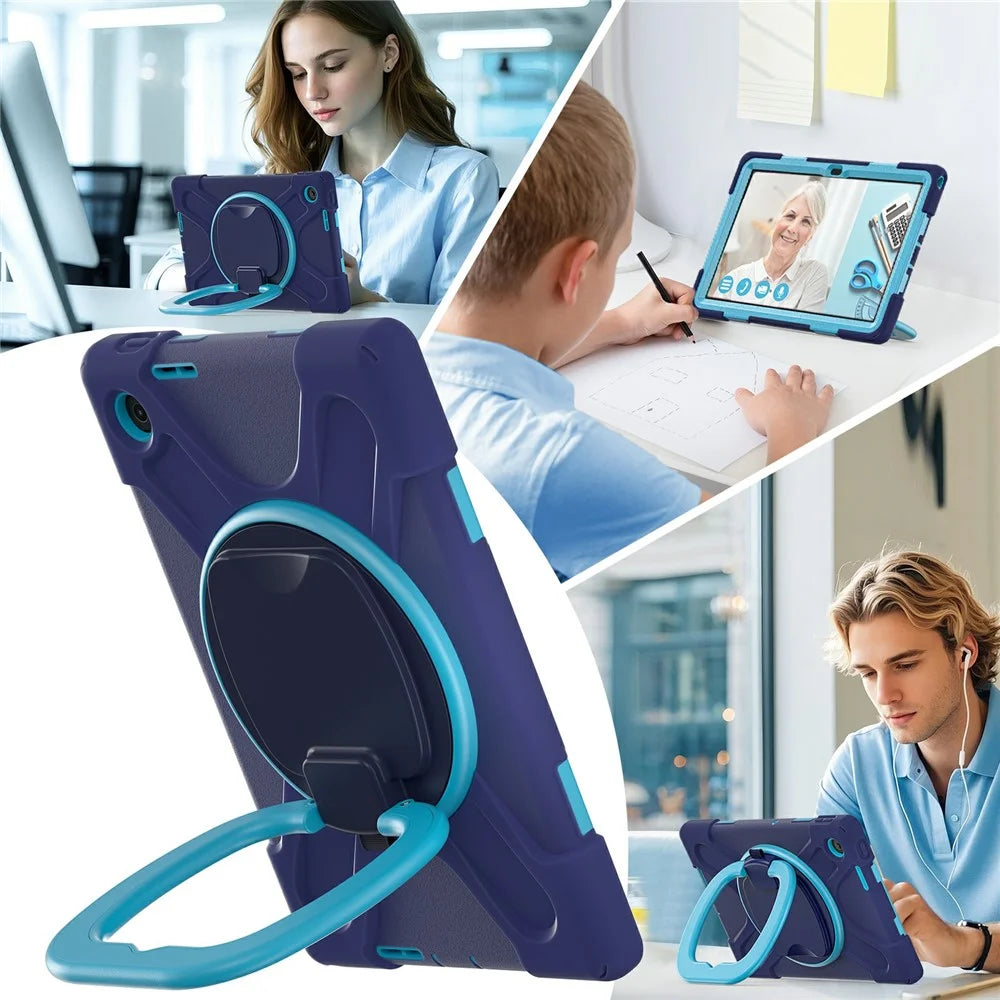 For Lenovo Tab 10.1 (2025) TB311XU2 / Zhaoyang K10C Case with Shoulder Strap TPU + PC + Silicone Kickstand Tablet Cover - Navy Blue - 2