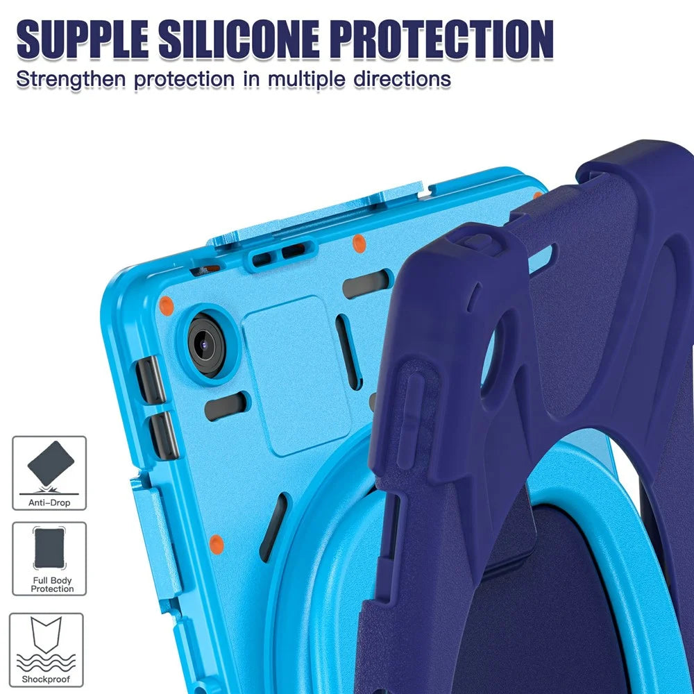 For Lenovo Tab 10.1 (2025) TB311XU2 / Zhaoyang K10C Case with Shoulder Strap TPU + PC + Silicone Kickstand Tablet Cover - Navy Blue - 7