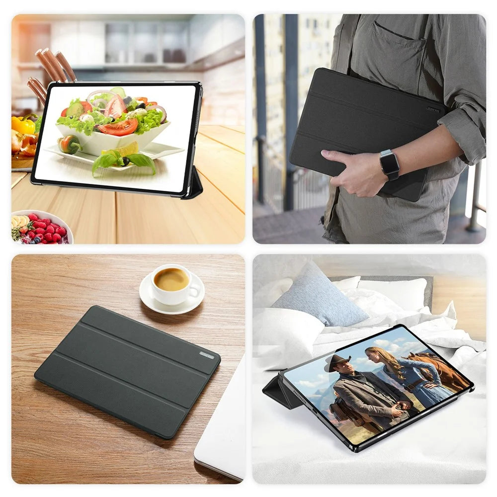 DUX DUCIS Domo Series for Lenovo Tab K10 (2nd Gen) Case Tri-Fold Stand Leather Cover Auto Wake  /  Sleep - Black - 7