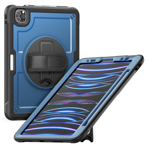 Tablet Case For iPad Air (2022)  /  (2020)  /  Pro 11 (2022)  /  (2021)  /  (2020)  /  (2018) Kickstand PC + TPE Cover with Hand Strap - Navy Blue - 1