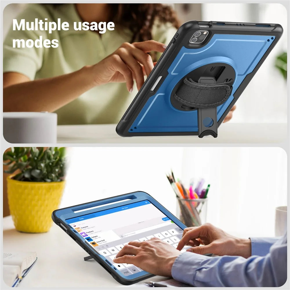 Tablet Case For iPad Air (2022)  /  (2020)  /  Pro 11 (2022)  /  (2021)  /  (2020)  /  (2018) Kickstand PC + TPE Cover with Hand Strap - Navy Blue - 2