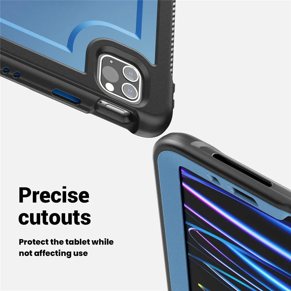 Tablet Case For iPad Air (2022)  /  (2020)  /  Pro 11 (2022)  /  (2021)  /  (2020)  /  (2018) Kickstand PC + TPE Cover with Hand Strap - Navy Blue - 4