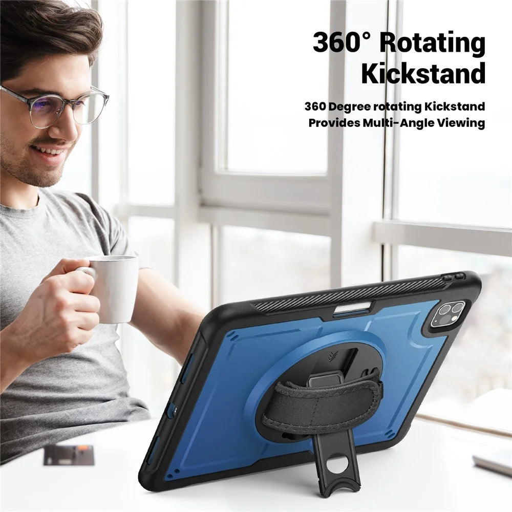 Tablet Case For iPad Air (2022)  /  (2020)  /  Pro 11 (2022)  /  (2021)  /  (2020)  /  (2018) Kickstand PC + TPE Cover with Hand Strap - Navy Blue - 5