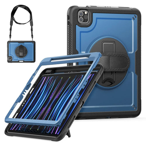 Tablet Case For iPad Air (2022)  /  (2020)  /  Pro 11 (2022)  /  (2021)  /  (2020)  /  (2018) PC + TPE Cover with Hand Strap and Shoulder Strap - Navy Blue - 1