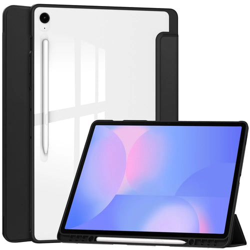 For Samsung Galaxy Tab S10 FE+ Case Clear Acrylic Leather Tablet Cover Support Auto Sleep  /  Wake - Black - 1