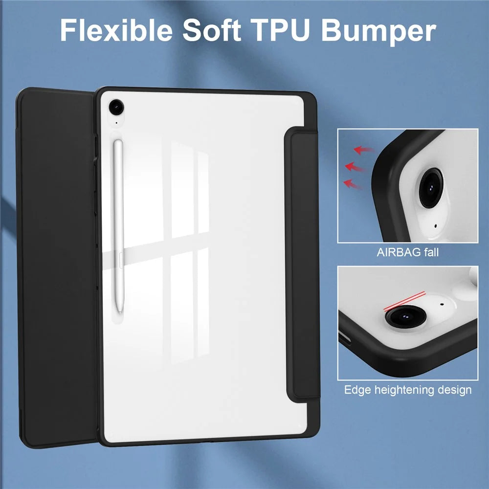 For Samsung Galaxy Tab S10 FE+ Case Clear Acrylic Leather Tablet Cover Support Auto Sleep  /  Wake - Black - 5