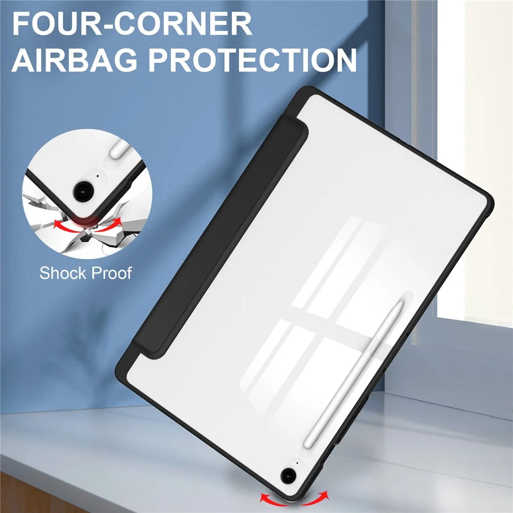 For Samsung Galaxy Tab S10 FE+ Case Clear Acrylic Leather Tablet Cover Support Auto Sleep  /  Wake - Black - 6